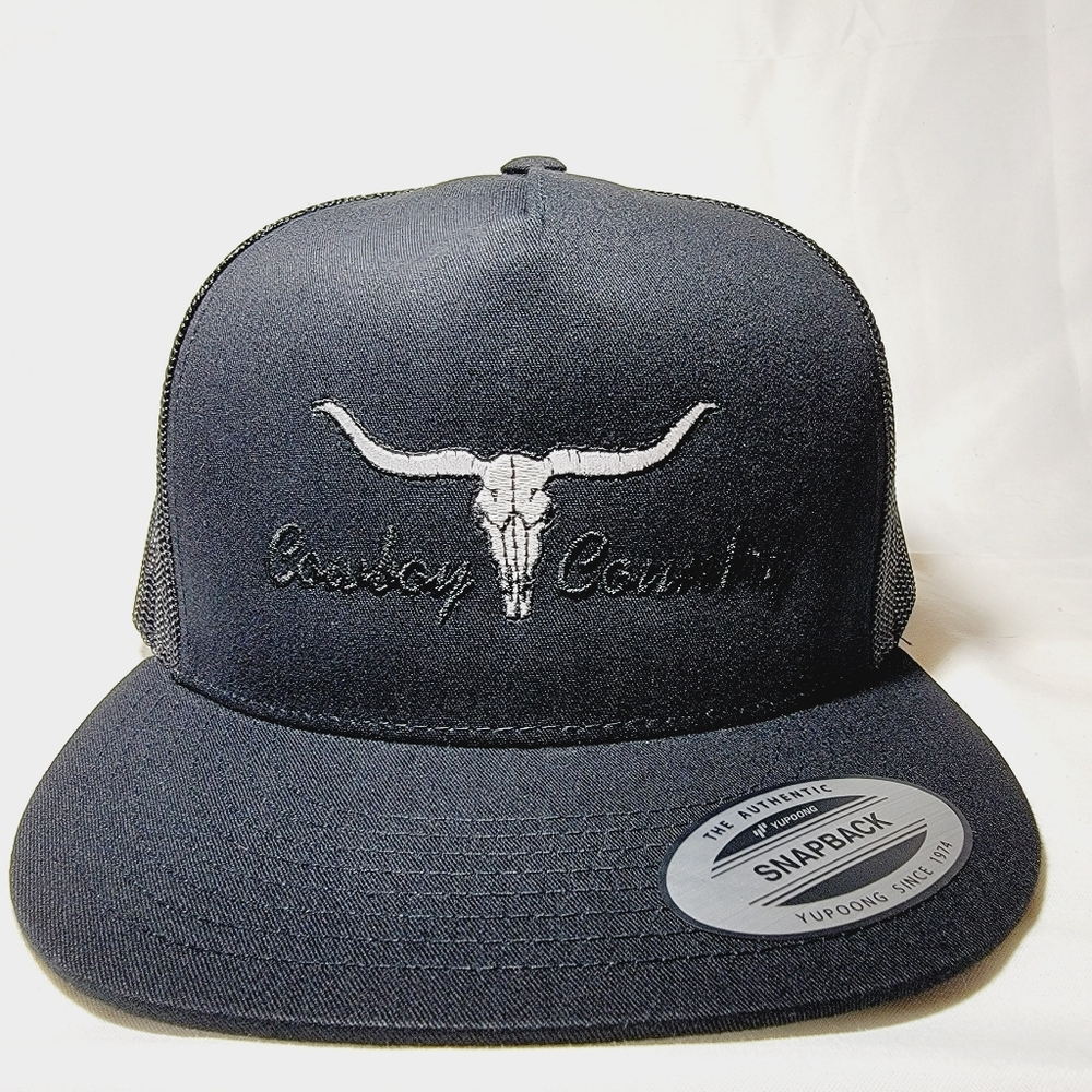 Cowboy Country Black Phantom Flat Bill Snapback Direct Embroidered Hat